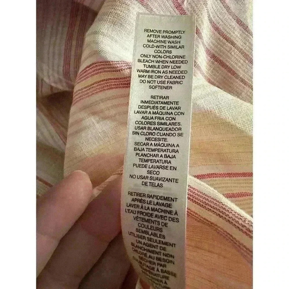 CHICO'S No Iron 100% Linen Top Size 2 M L White Orange Striped - Picture 5 of 10